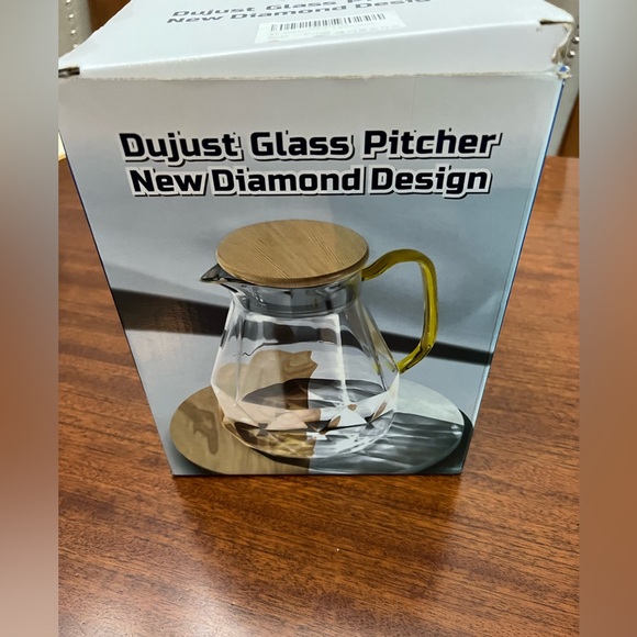 DUJUST Black Smoked Diamond Glass Water Tea Pitcher carafe with Lid 68 oz - Picture 13 of 16